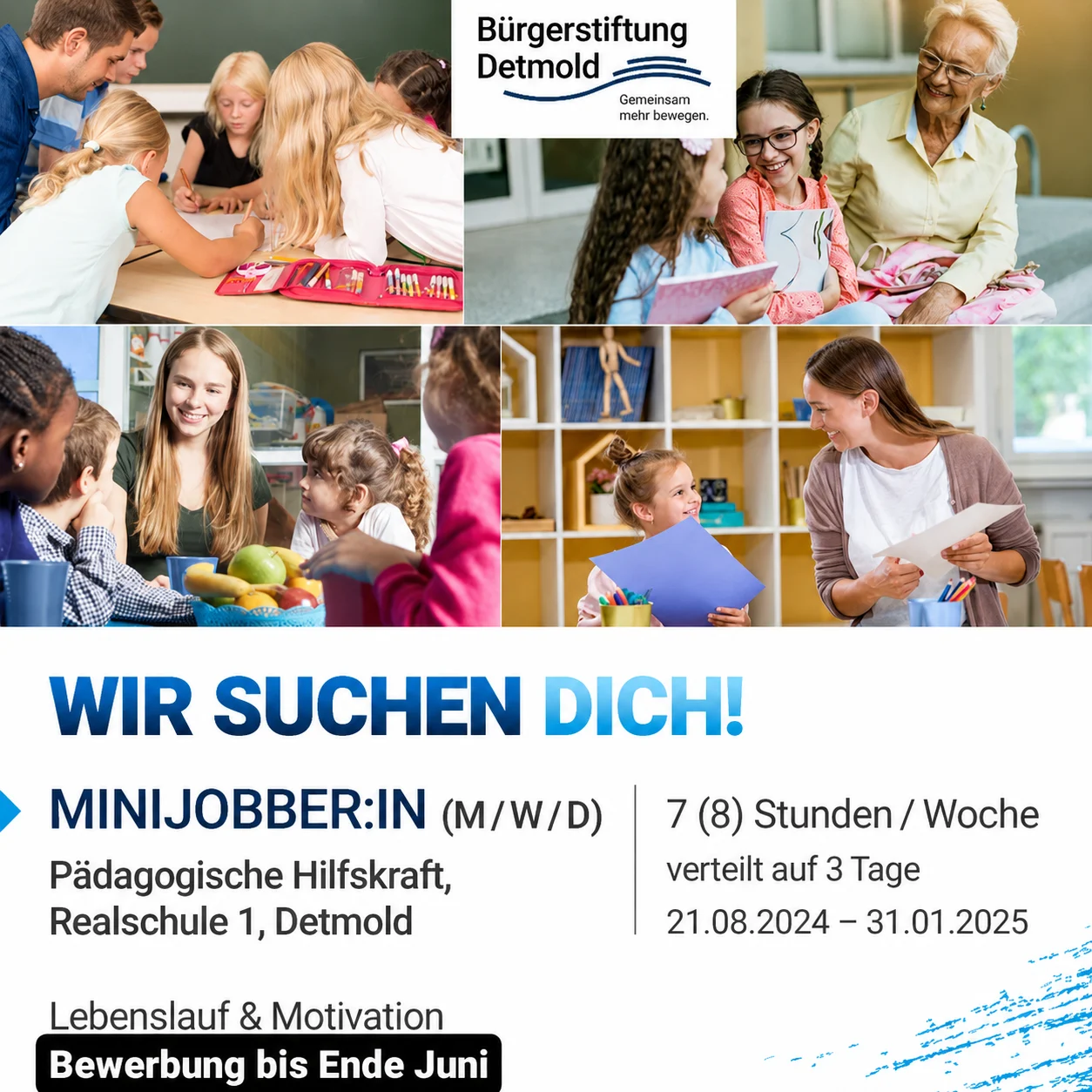 Stellenanzeige der Bürgerstiftung Detmold für eine pädagogische Hilfskraft an der Realschule 1 Detmold
